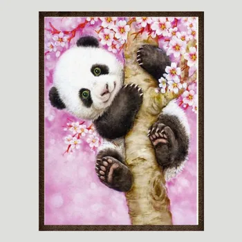40x30cm Mielas Animacinių filmų Panda Vyšnių Medžio Diamond Tapybos 5D Turas Dervos Diamond Kryželiu Namų Dekoro Tapyba