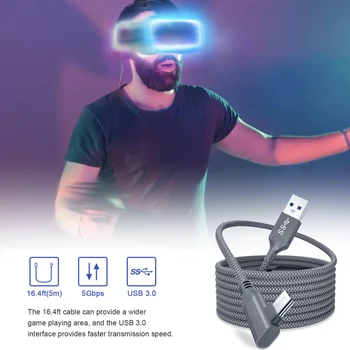 5M Duomenų Linija Oculus Quest 1/2 Nuorodą VR Ausines Įkrovimo Kabelis USB 3.0 C Tipo Duomenų Perdavimo Tipas-C USB-Laidas VR Accessories