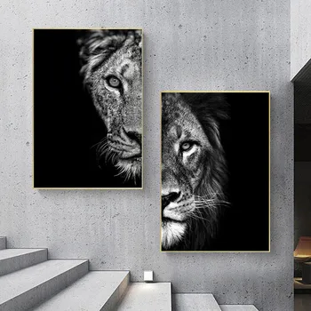 Afrikos Liūtas &Liūtas Tamsoje Tapyba, Modernus Laukinių Gyvūnų Drobė Menas, Plakatų ir grafikos Sienos Nuotraukas Cuadros Namų Dekoro