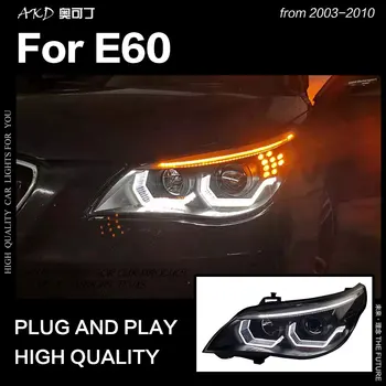 AKD Automobilių Stiliaus Žibintas BMW E60 Žibintai 2003-2010 523i 530i Angel Eye LED Žibintai DRL Hid Bi Xenon Auto Priedai