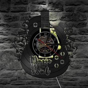 Akustinė Gitara Sieninis Laikrodis Muzikos Instrumentas Vinilo Įrašas Sieninis Laikrodis su 7 Spalvų LED Šviesos Keisti Namų Dekoro Gimtadienio Dovanos