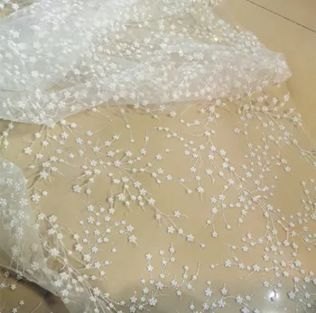 Allover Mažas Gėlės Glitters Nėrinių Audinio Off Balta Vestuvinė Suknelė, Skaros Nėrinių Medžiagos 1M 2021 Naujausios Konstrukcijos