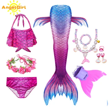 AngelGirl 2021 Swimmable Undinėlės Uodega vaikai su Flipper Merginos Undinė maudymosi kostiumėlį Vaikų Undinė Holiday Beach Cosplay Kostiumas