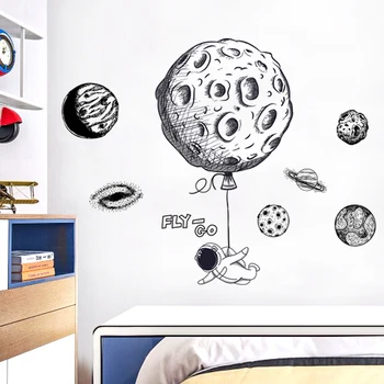 Animacinių Filmų Astronautas Planetos Sienų Lipdukai Berniukų Miegamasis Dekoro Lipnios Etiketės Vaikų Kambario Apdaila, Namo Apdaila Lipdukas