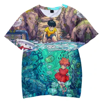 Anime Ponyo ant Uolos 3D Atspausdintas T-shirt Vyrai/moterys Vasarą trumpomis Rankovėmis Harajuku Viršūnes Atsitiktinis Streetwear Tee Marškinėliai