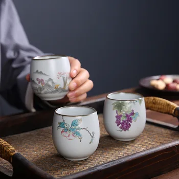 Antikvariniai Ru Krosnies Gracked Glazūra Teacup Keramikos Kung Fu Teacup Ru-Puodelis Vieno Puodelio Ranka-Dažytos Master Cup