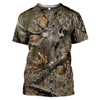 Atsitiktinis juokingi vyriški ir moteriški marškinėliai camo T-shirt medžioklės gyvūnai triušių elnias vilkas antis 3D gatvės mados drabužių trumpas
