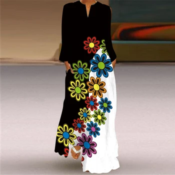 Atsitiktinis Moterų Žiemą ir Rudenį Prarasti 3D Spausdinimo ilgomis rankovėmis Kišenėje Suknelė, Paplūdimio Bohemijos Maxi Suknelė Moterų Retro Plius Dydis Suknelės