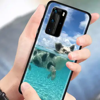 Atveju, Huawei 30 P40 Lite E Y6p P Smart Z Y6 2019 P20 Pro Garbės 8X 9X 20 Minkštas Telefono Dangtelį Funda Maišeliu Mielas Plaukimo Kiaulių Coque