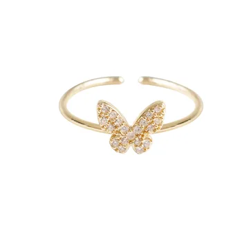 Aukso Spalvos Cirkonis Crystal Butterfly Žiedai Moterims korėjos Mielas Mažas Atidarymo Piršto Žiedai bendras uodega Žiedas Moterų Papuošalai