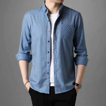 Aukščiausios Kokybės Naujo Stiliaus Mados Brand Slim Fit Korėjos Mens Marškinėliai Paprastas Stilingas Dryžuotas Ilgomis Rankovėmis Atsitiktinis Vyrai Dizaineris Drabužius