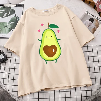 Avacado Turi Širdies Formos Duobę Spausdinti Marškinėlius Moterų Atsitiktinis Anime Tee Marškinėliai Mados Įgulos Kaklo Marškinėliai Laisvi O-Kaklo Moteris Tshirts