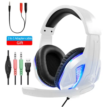Balta PS5 Laidinio Headphoness Su HD Mikrofonas & Bule LED Šviesos, Aukštos Kokybės Stereo Bass Žaidimų Ausinės PS4/PC/Jungiklis