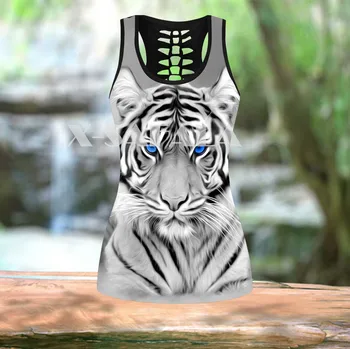 Baltasis Tigras, Odos, Gyvūnų Meno Dviejų dalių Jogos Rinkinį Moterims 3D Spausdinimo Vest Tuščiaviduriai Iš Bako Viršuje Aukšto Juosmens Legging Vasaros Atsitiktinis Sport1