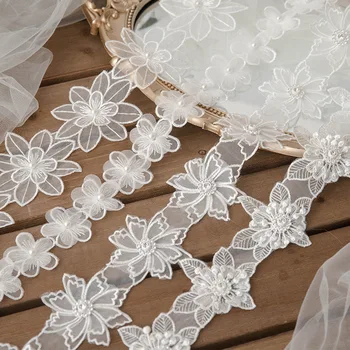 Baltos Puošnios Nėrinių Audinys, Nėriniai Dekoratyvinių Gėlių Aplikacijos Satino Kaspinu Siuvinėjimo 3D Pleistras Vestuvių Rankdarbiams Siuvimo Reikmenys
