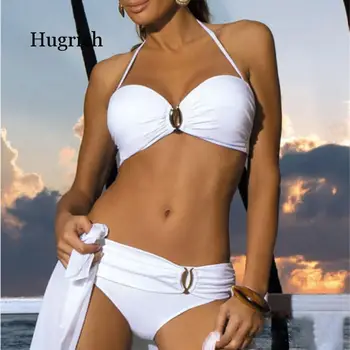 Baltos spalvos Push Up maudymosi kostiumėlį Moteris 2021 Naujas Vasaros Beach Sexy Bikini Komplektas Kietų Plaukimo Kostiumas Moterims maudymosi Kostiumėliai Bandeau Maudymosi Kostiumas