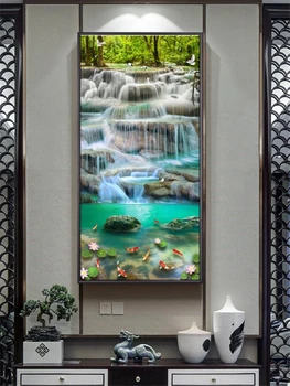 Beibehang Pritaikyti tapetai, 3d tekančio vandens likimo krioklys karpis lotus veranda fono sienos dekoratyvinis dažymas фотообои