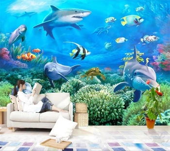 Beibehang Užsakymą freskomis 3d stereo foto tapetai, jūros dugno istorija delfinai TV fono sienos kambarį miegamasis 3d tapetai