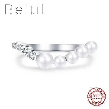 Beitil Spinduliavimo Cirkonis V Formos, Elegantiškas Pearl 925 Sterlingas Sidabro Piršto Žiedą, Moterims Romantiška Vestuvių Populiarus Juvelyrikos