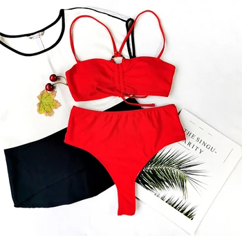 Bikini Komplektas 2020 M. Moteris Paminkštinta Liemenėlė maudymosi Kostiumėliai maudymosi kostiumėlį, Seksuali Moteris Brazilijos biquinis Aukšto Juosmens Plaukimo Maudymosi Kostiumai Beachweaar
