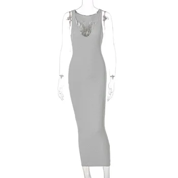Briaunoti Megzti Outwear Femme Bodycon Elegantiškas Pavasarį Moterys Dress Lady Maxi Ilgio Suknelės 2021 Naujas Vasaros Seksualus Šalis V Kaklo G2387