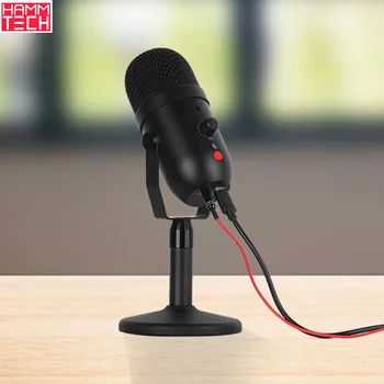 Cardioid Kondensatoriaus Mikrofonas su realaus laiko Klausymas Vienas pelės mygtuku spustelėkite Išjungti USB Desktop Microphone