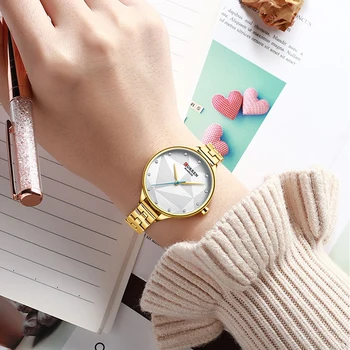 CURREN Klasikinis Mados Kvarco Moterų Laikrodžiai Kūrybinis Dizainas Laikrodis Nerūdijančio Plieno Moterų Laikrodis Ponios Suknelė Apyrankę Žiūrėti