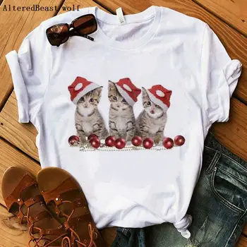Cute Kačių, marškinėliai Kalėdų katės marškinėlius moterims 