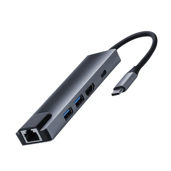 Daug Didelės Spartos Expander Adapteris 5 In 1 USB Tipo C Hub Adapteris Su 4K HDMI-USB 3.0 2.0 RJ45 PD Įkrovimo lizdas