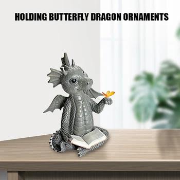Dragon Pav Lilli su Drugelio Dervos Statula su Knyga Rankoje Super Mielas Darbalaukio Ornamentas, indoor Mini Apdailos įrankiai