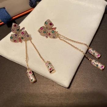 FXLRY Naujas Dizainas, Du kutas auskarai, pakabukas su spalvotu cirkonis žiedai auskarai moterims nuotaka vestuvių dovana