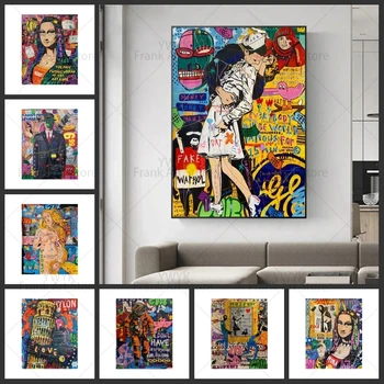 Grafiti Meno Mona Lisa Gatvės Menas Drobė, Tapyba Pop Art Plakatai ir Spausdina Sienos Menas Nuotraukas Kambarį Namo Apdaila