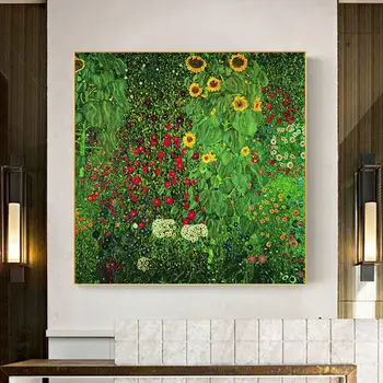 Gėlių ir Kraštovaizdžio Garsaus dailininko Gustavo Klimto Drobės Plakatų Reprodukcijos Klasikinio Sienos Meno Kambarį Neįrėminti