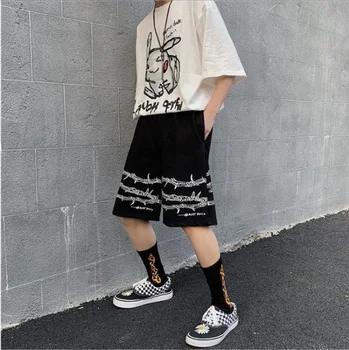 Harajuku Streetwear Geležinės Grandinės Modelis Jogger Šortai Vyrams Ir Moterims, Hip-Hop Riedlentė Šortai 2021 M. Vasarą Elastinga Juosmens Šortai