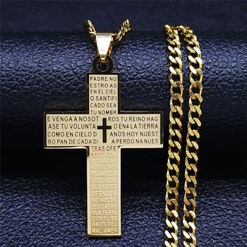 Hip-Hop Nerūdijančio Plieno Kryžius Biblija Grandinės Karoliai, Aukso Spalvos Katalikybė Karoliai, Papuošalai collier acier inoxydable N2248S04