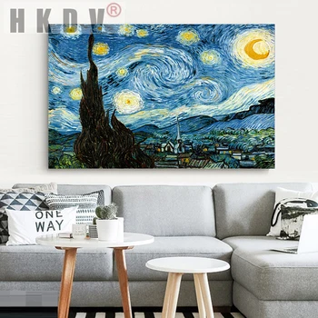 HKDV Elegantiškas Poezijos Naktį Žvaigždėtą Dangų Van Gogh Garsaus Menininko Sienos Menas Spausdinti Plakato Sienos Nuotrauka Drobė, Tapyba Sofa Namų Dekoro