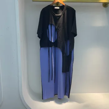 IEQJ Moterų Kontrastingos Spalvos Vidutinio ilgio marškinėliai Suknelė Naują Apvalios Kaklo, ilgomis Rankovėmis Prarasti Mados Banga Pavasario Rudens 2021 3F1339