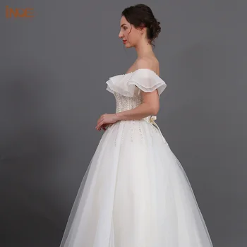 INOE 2021 Princesė Vestuvių Suknelė Stebėjimo Ball-Gown Plius Dydis Grindų Ilgis Pynimas Off Peties Organza Nėriniai Atgal Plius Dydis
