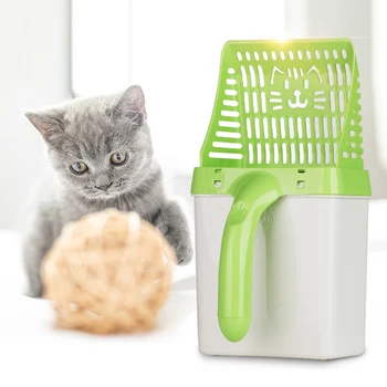 Integruotas Kačių Kraikas Kastuvą su Kibiru Tualeto Pet Plastiko Gaminiai Scoop Tuščiaviduriai Scoop Cleanning Kačių Smėlio Sifter Šiukšliadėžės Įrankiai