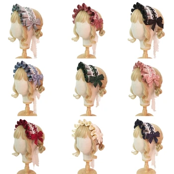 Japonijos Lolita Tarnaitė Cosplay Šukuosena Susiėmę Persipintos Bowknot Hairband Saldus Gėlių Nėrinių Juostelės Šalis, Plaukų Aksesuaras