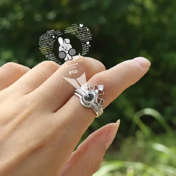 JCBTSHBulletproof Jaunimo Grupė projekcija moterų žiedas su individualizuotas atidarymo žiedas dvi spalvas, nuimamas du nešioja