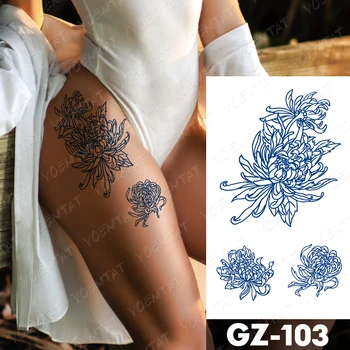 Juice Ink Lasting Waterproof Temporary Tattoo Sticker Rose Peony Flower Sunflower Chrysanthemum Flash Fake Tatto Woman Body Art