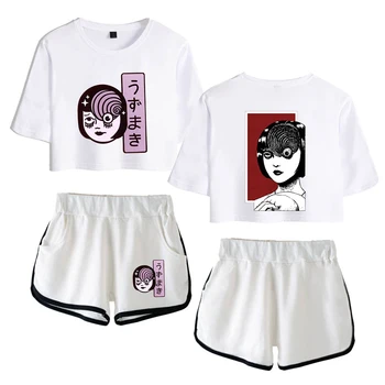 Junji ito Dviejų dalių Komplektas marškinėlius Moterims Streetwear Tee Marškinėliai + Šortai Pop Mados Anime Šiltas, Minkštas Kombinezonas Hip-Hop Rinkiniai