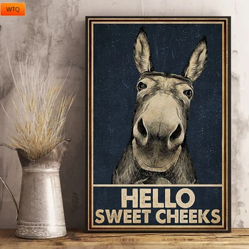 Juokinga Donkey Hello Sweet Skruostų Citata Drobės Tapybos Derliaus Vonios kambarys, Plakatų ir grafikos Sienos Nuotraukas, už Kambarį be Rėmelio