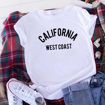 Kalifornijos West Coast Vasaros Marškinėliai Moterims Marškinėliai, Femme marškinėliai trumpomis Rankovėmis Juokinga Marškinėlius Balta Camisetas Mujer