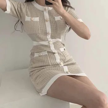 Korėjos 2021 M. Vasarą Seksualus Šalies Elegantiška Juoda Slim Megzti Suknelę Mygtuką Bodycon Mini Suknelė Vestido Moda Feminina Ropa Mujer12105