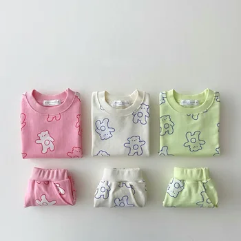 Korėjos Kūdikių Cute Little Bear Marškinėlius Trumpas Rinkiniai Mažylis Berniukas, Mergaitė Animaciją Medvilnės Marškinėlius + Šortai 2vnt Nustatyti Vaikų Drabužių Rinkinys