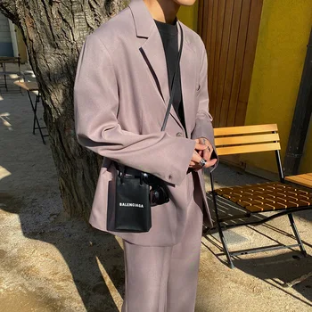 Korėjos laisvalaikio kostiumas INS violetinė gražus vyras dievo prarasti kostiumas negabaritinių tendencija vientisos spalvos kailis