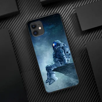 Kosmoso Astronautas Star Meno Telefono dėklas, Skirtas Iphone 5 5S SE 2020 6 6S 7 8 Plius 11 12 X Mini XS XR Pro Max juodo Dangtelio 3D atsparus Vandeniui