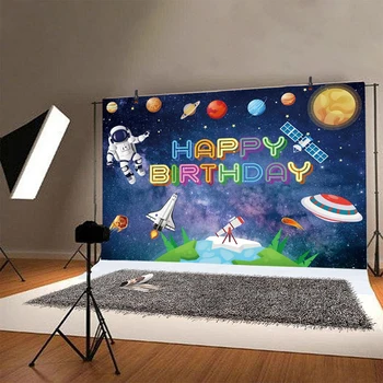 Kosmoso Fone Happy Birthday Party Planet Galaxy Astronautas Fotografijos Fone Fotografijos Reklama